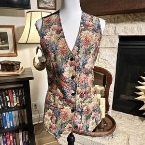 Vintage 90s Vest Tapestry Floral Multicolor Retro Boho Hippie Indie Festival